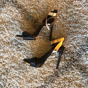 BCBG Gold ankle strap heels